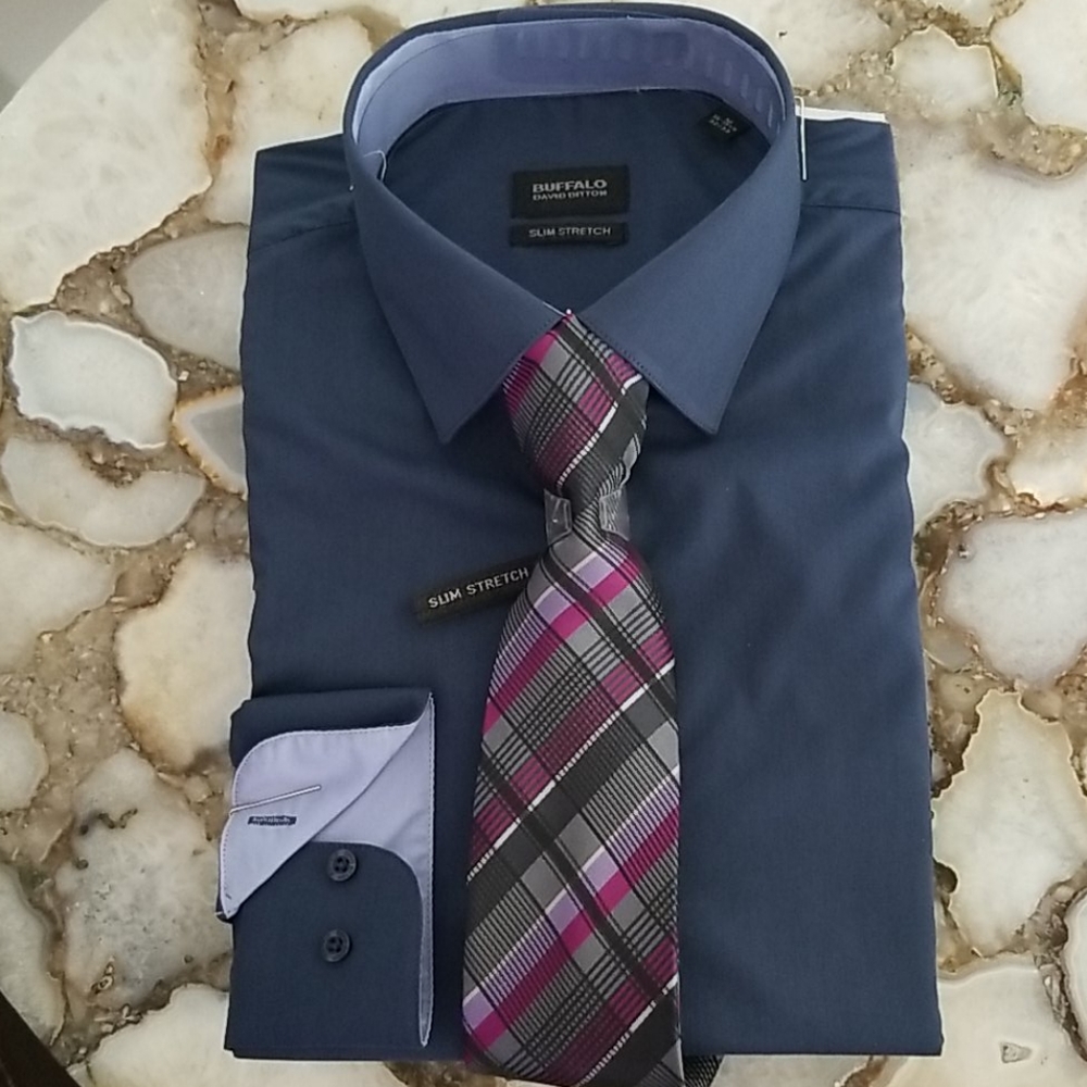Nwt Buffalo slim stretch shirt and tie  M